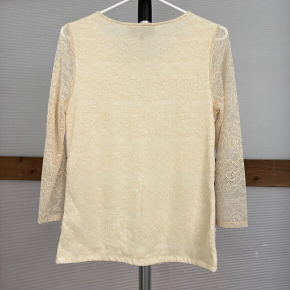 ANTHRO Sunday in Brooklyn Yellow Lace Cream Floral Appliques 3/4 Sleeve Top Sz S - Picture 8 of 14